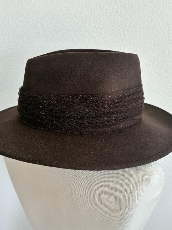 Eugenia Kim Accessories - Eugenia Kim Wool Felt Hat Brimmed Fedora Metallic Glitter Tulle